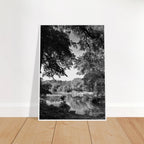 Black and white framed poster of a summer lake in upstate NY from the My Store travel collection, Studio Edition Holiday 25.