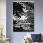 Black and white framed print of a summer lake scene in Upstate NY from the My Store Travel Collection Studio Edition.