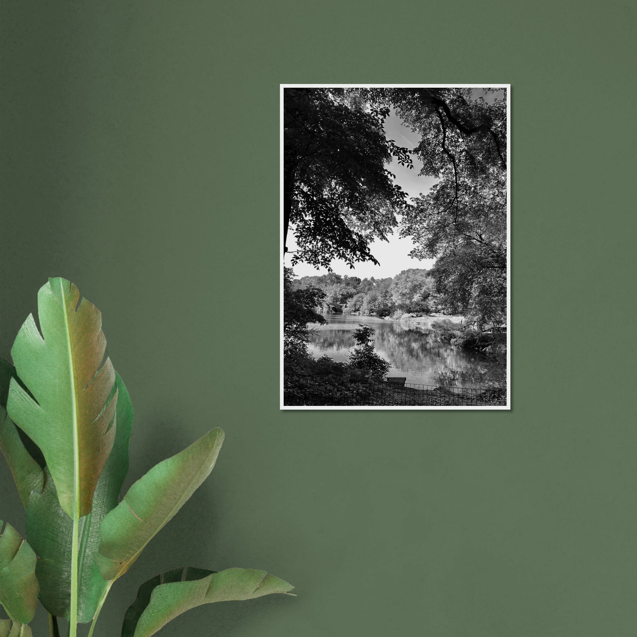 Black and white framed poster of a summer lake scene in Upstate NY, part of the My Store travel collection studio edition.