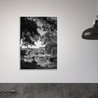 Black and white framed print of an Upstate NY summer lake scene from the My Store travel collection, Studio Edition.