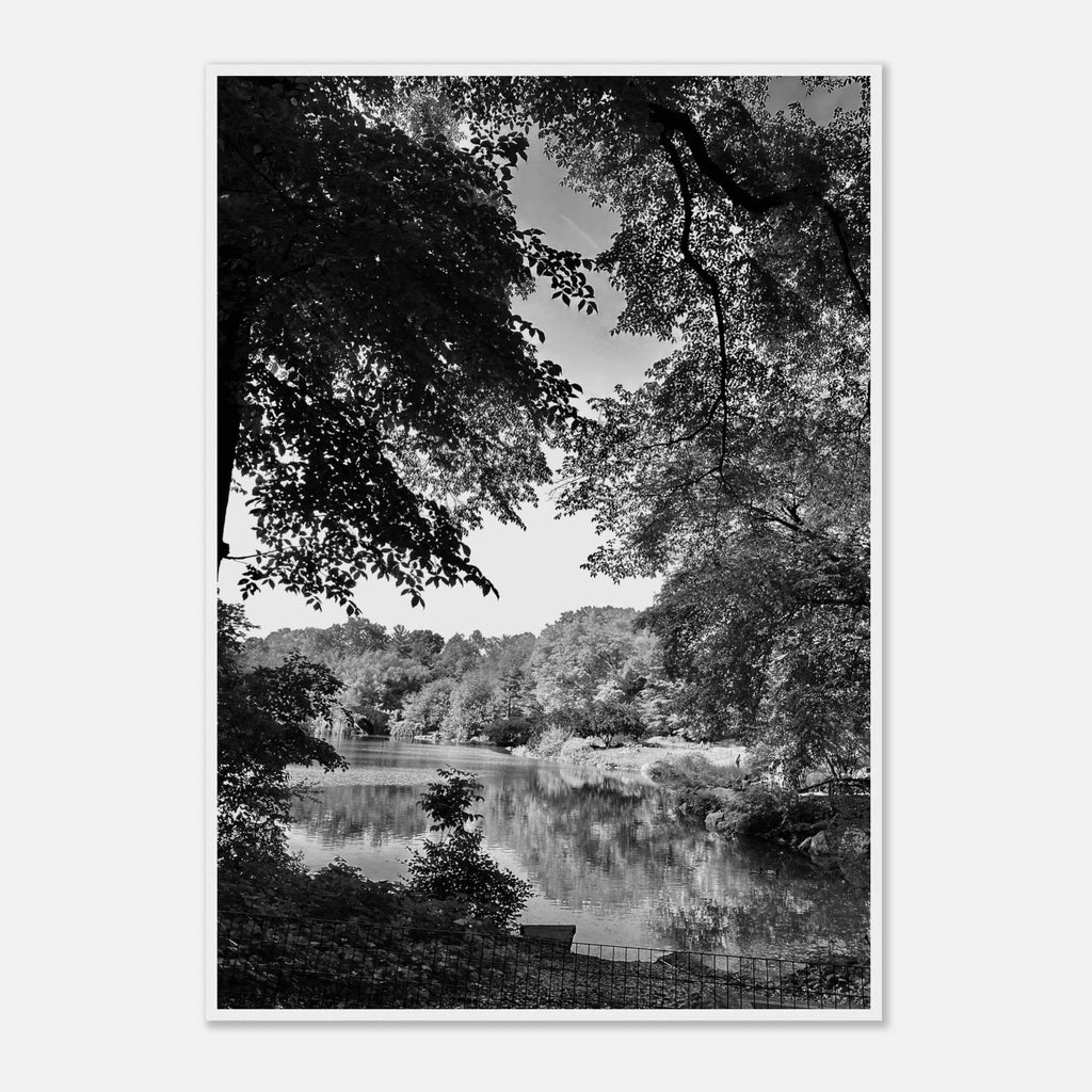 Black and white framed print of an Upstate NY summer lake scene from the My Store Travel Collection, Studio Edition.
