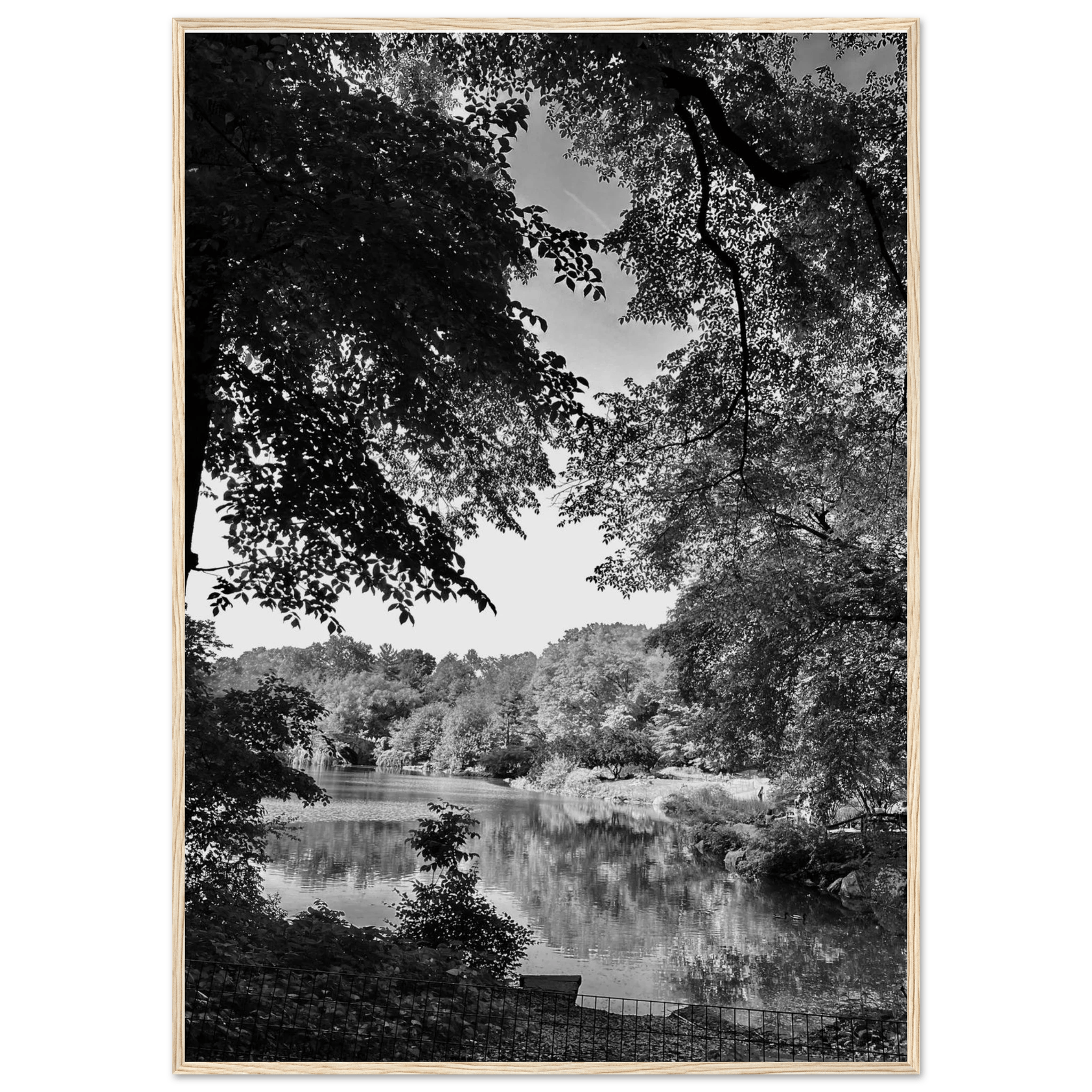 Black and white framed print of a summer lake in Upstate NY, from the My Store travel collection, studio edition.