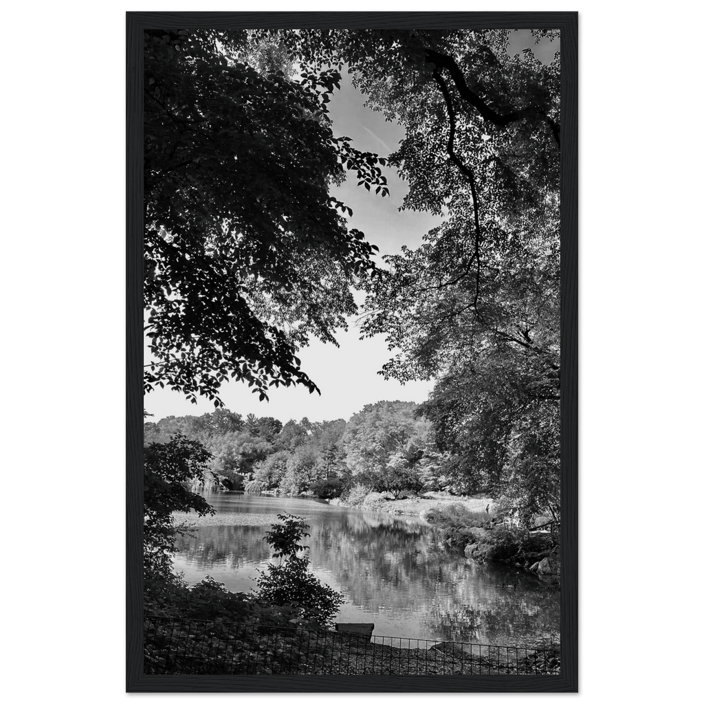 Black and white framed poster of Upstate NY summer lake scene from the My Store Travel Collection, Studio Edition.