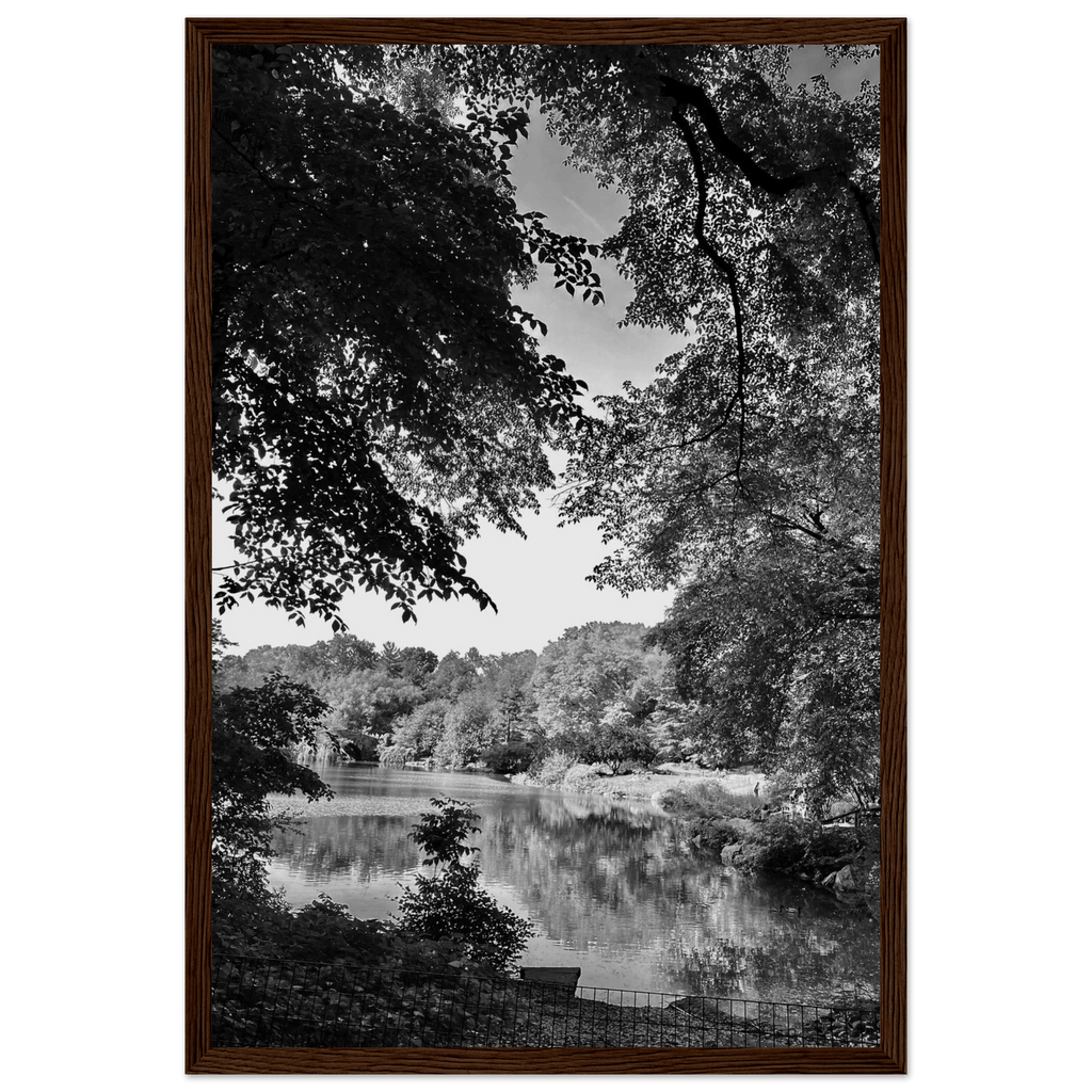 Black and white framed print of Upstate NY summer lake scene from the Travel Collection by My Store, Studio Edition.