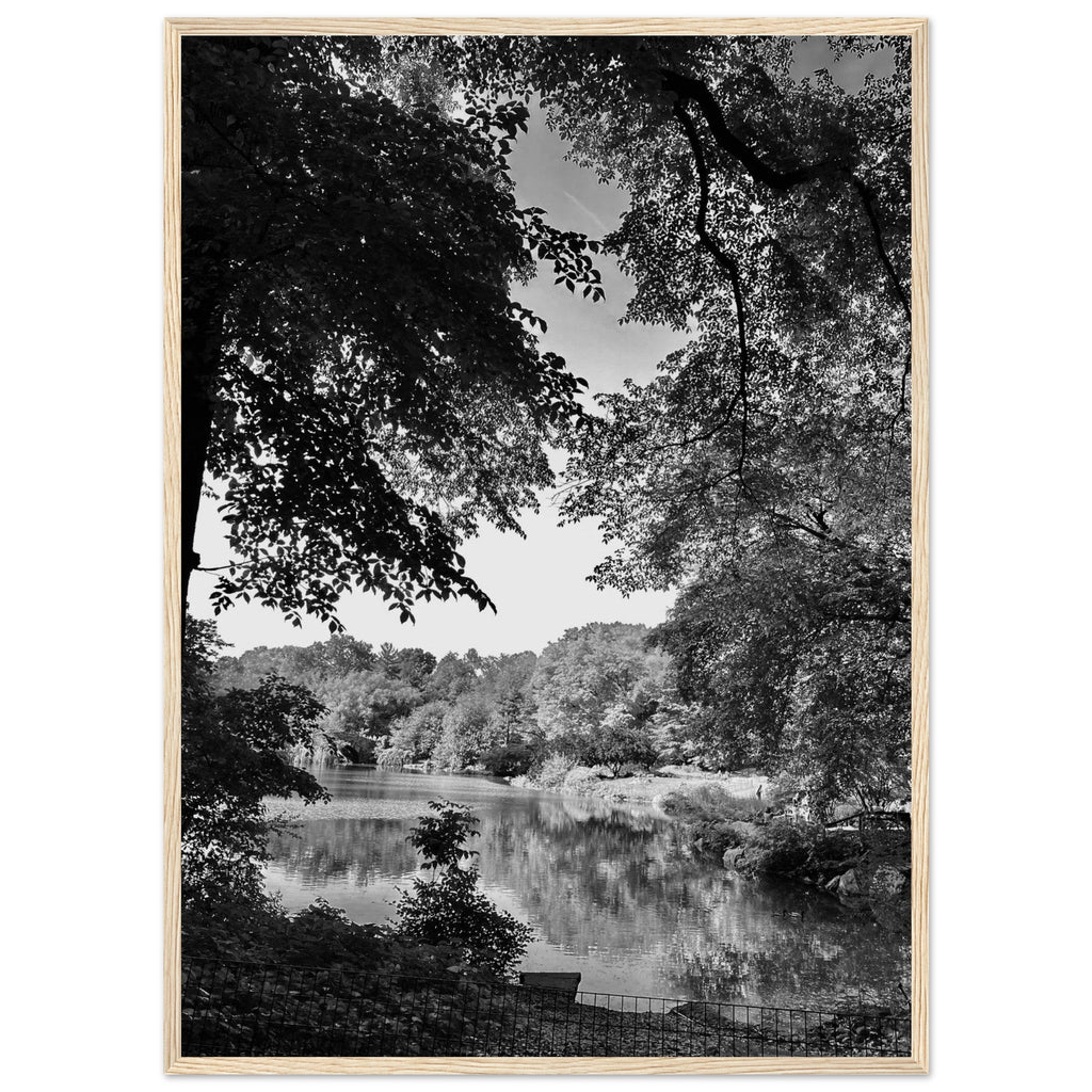 Black and white framed print of a summer lake in Upstate NY from the My Store travel collection, Studio Edition Black & White Series.