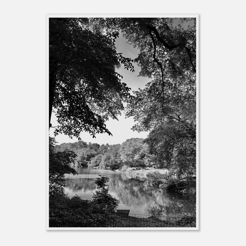 Black and white framed print of a serene summer lake in Upstate New York, part of the My Store travel collection.