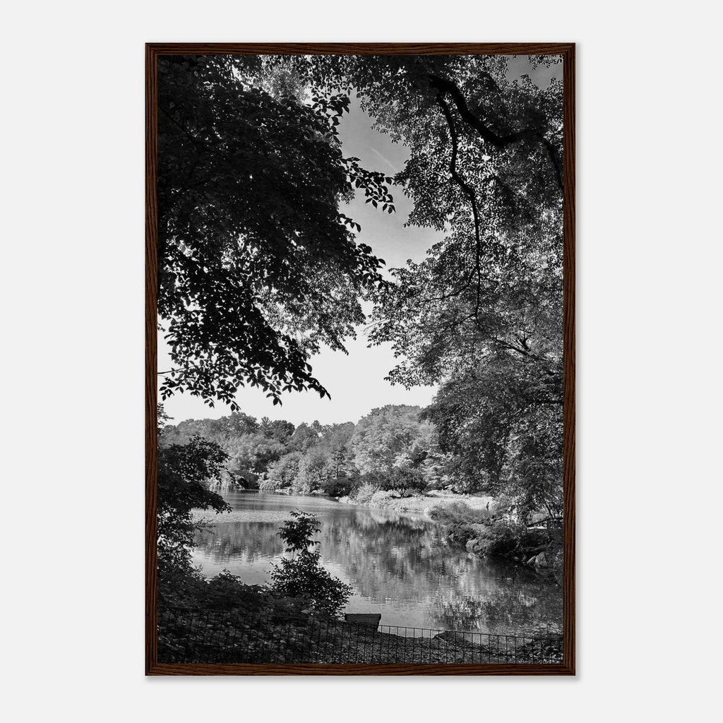 Black and white framed print of an Upstate NY summer lake scene from the My Store travel collection, studio edition holiday series.