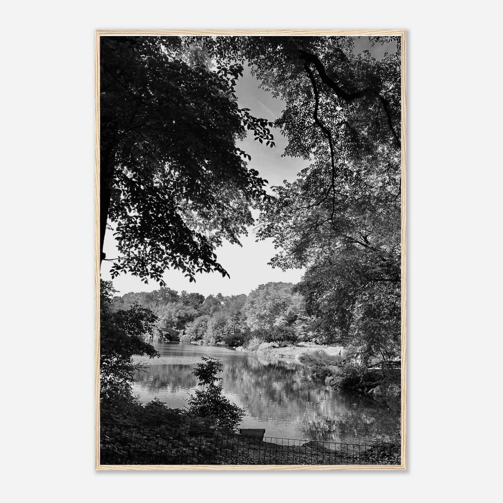 Black and white framed print of a summer lake scene in Upstate NY, part of the My Store Travel Collection Studio Edition series.