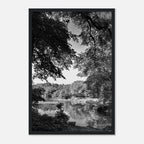 Black and white framed print of a summer lake in Upstate NY from the Travel Collection by My Store, Studio Edition.