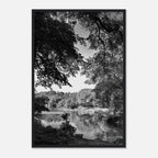 Black and white framed print of a summer lake scene in upstate NY from the Studio Edition Black & White Series, part of the Travel Collection.