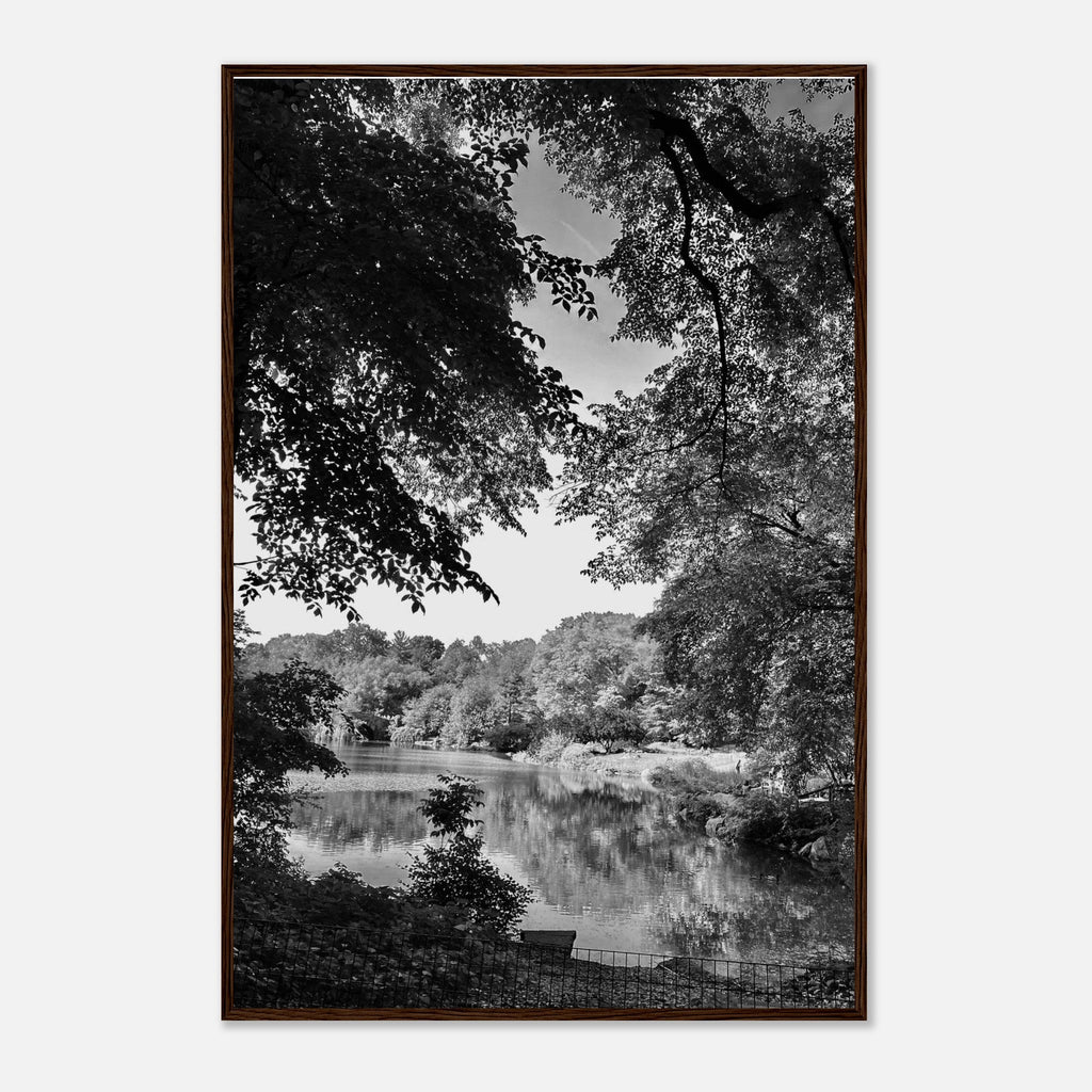 Black and white framed print of a summer lake scene from Upstate NY, part of the Travel Collection Studio Edition.