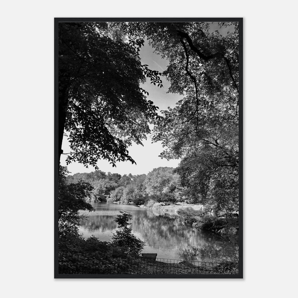 Black and white framed poster of Upstate NY summer lake scene from the My Store Travel Collection Studio Edition.