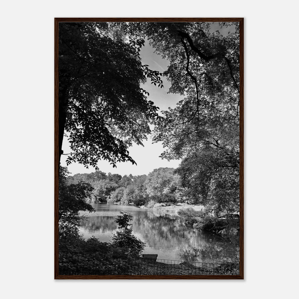 Black and white framed print of Upstate NY summer lake scene from the Travel Collection, Studio Edition, perfect for home decor.