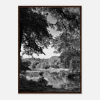 Black and white framed print of Upstate NY summer lake scene from the Travel Collection, Studio Edition, perfect for home decor.
