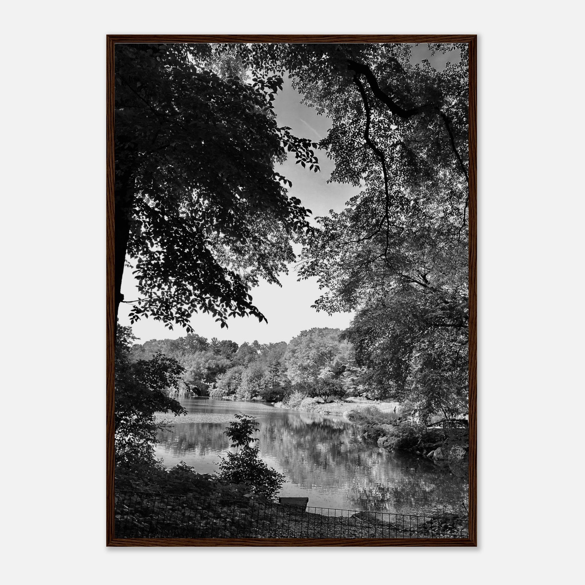Black and white framed print of Upstate NY summer lake scene from the Travel Collection, Studio Edition, perfect for home decor.