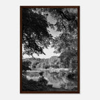 Black and white framed print of Upstate NY summer lake scene from the My Store travel collection, Studio Edition, Holiday 25 series.