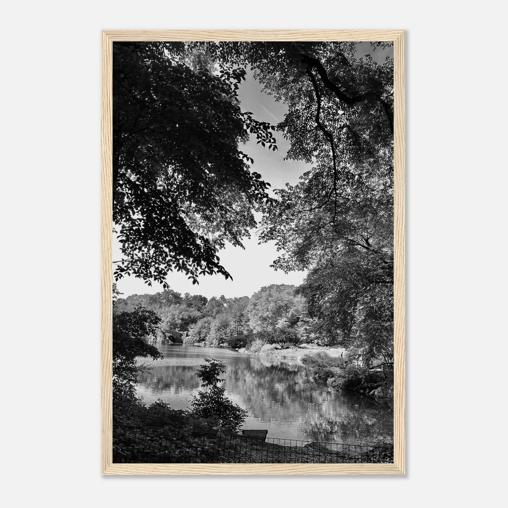 Black and white framed poster of Upstate NY summer lake scene from the Studio Edition Travel Collection by My Store.