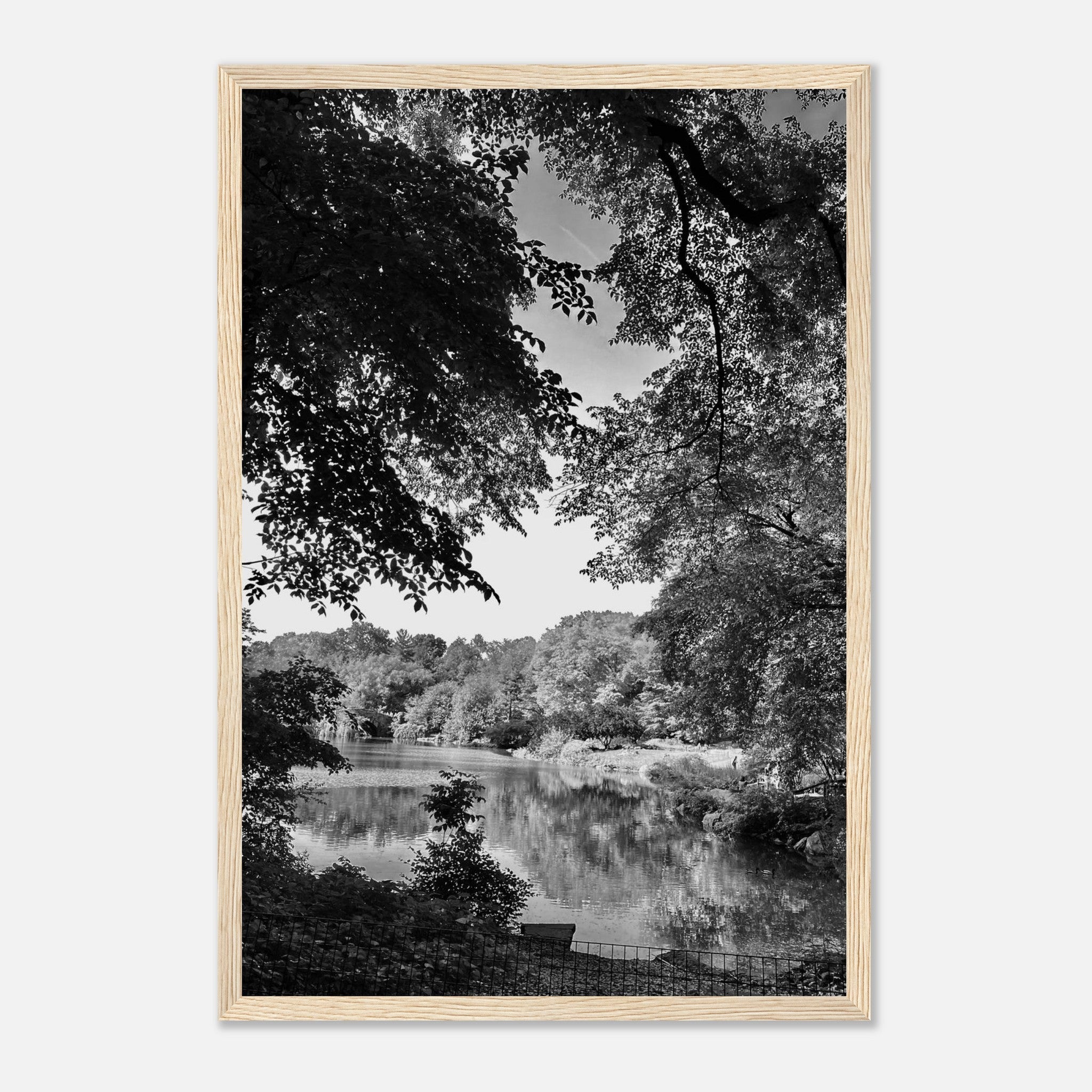 Black and white framed poster of Upstate NY summer lake scene from the Studio Edition Travel Collection by My Store.