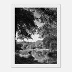 Black and white framed poster of a summer lake in Upstate NY from the Travel Collection by My Store, Studio Edition.