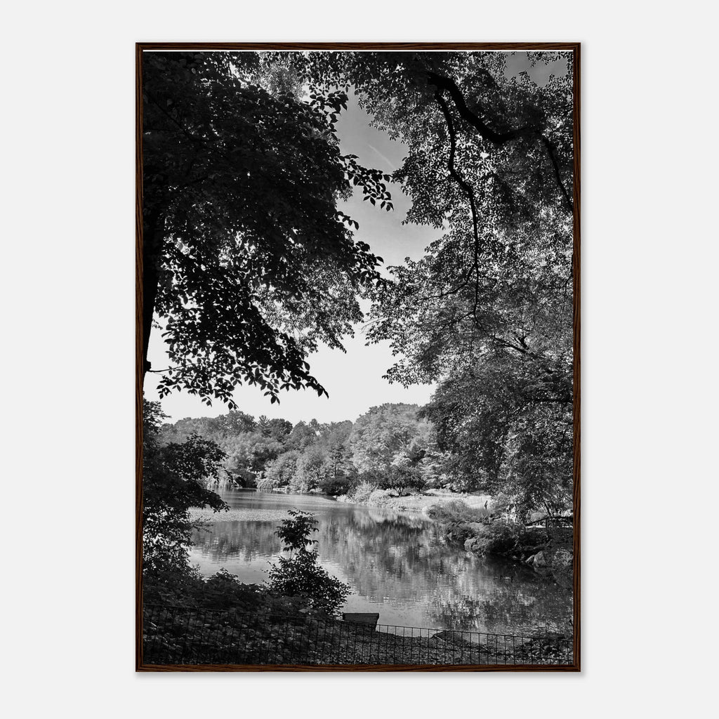 Black and white framed print of a summer lake in Upstate NY from the Studio Edition Travel Collection, ideal for home decor.