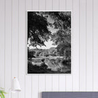 Black and white framed print of a summer lake in Upstate NY from the My Store Travel Collection, Studio Edition.