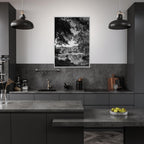 Black and white framed print of Upstate NY summer lake scene from the Travel Collection, Studio Edition, ideal for home decor.