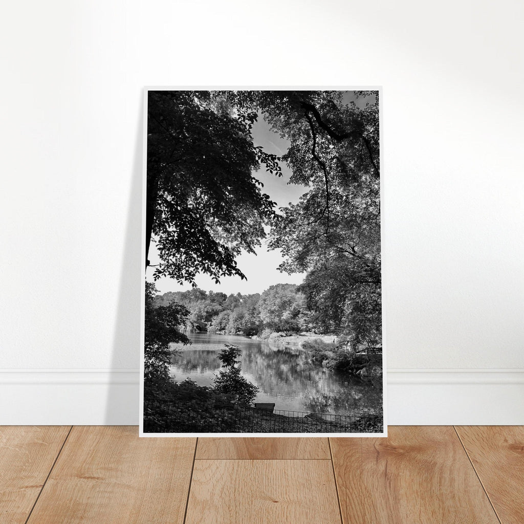 Black and white framed print of Upstate NY summer lake scene, part of the Studio Edition travel collection.