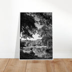 Black and white framed print of Upstate NY summer lake scene, part of the Studio Edition travel collection.