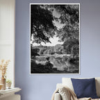Black and white framed print of a summer lake scene in Upstate NY from the Studio Edition Travel Collection by My Store.