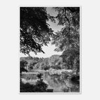 Black and white framed print of Upstate NY summer lake scene from My Store's Travel Collection, Studio Edition, 15x20 cm.