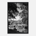Black and white framed print of an Upstate NY summer lake scene from the Travel Collection by My Store.