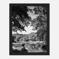 Black and white framed poster of Upstate NY summer lake scene from the My Store travel collection, 15x20 cm print with white frame.