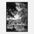 Black and white framed print of Upstate NY summer lake scene from the My Store Travel Collection, Studio Edition, 15x20 cm.