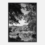 Black and white framed print of Upstate NY summer lake scene from the My Store Travel Collection, Studio Edition, 15x20 cm.