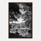Framed black and white print of a summer lake scene from Upstate NY, part of the travel collection Studio Edition.