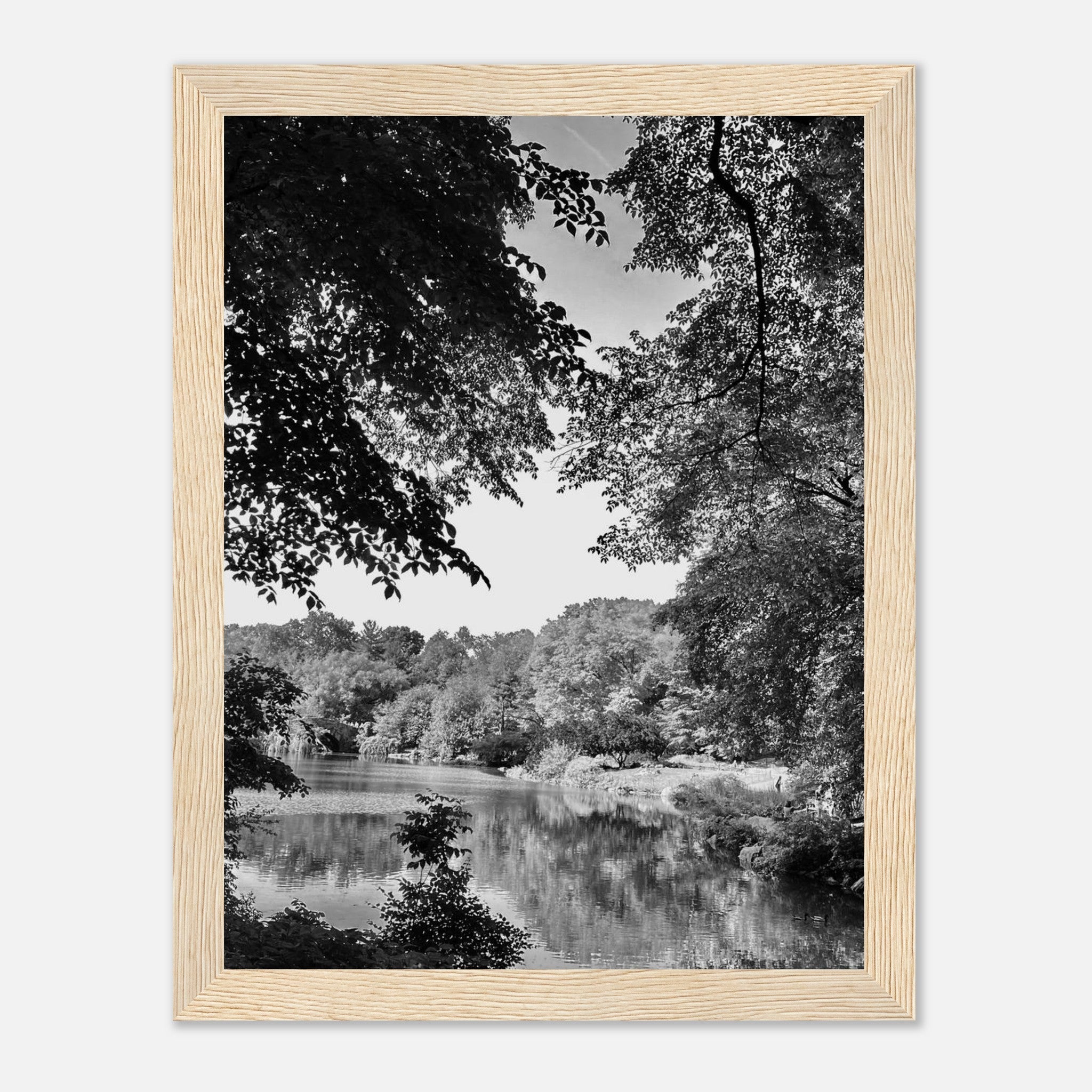 Black and white framed print of a summer lake scene in Upstate NY, part of My Store’s travel collection studio edition.
