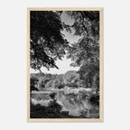 Black and white framed print of a summer lake in Upstate NY, part of the Studio Edition Travel Collection.