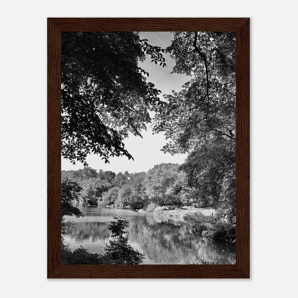 Framed print of Upstate NY Summer Lake scene from My Store's black and white travel collection, 15x20 cm with white frame.