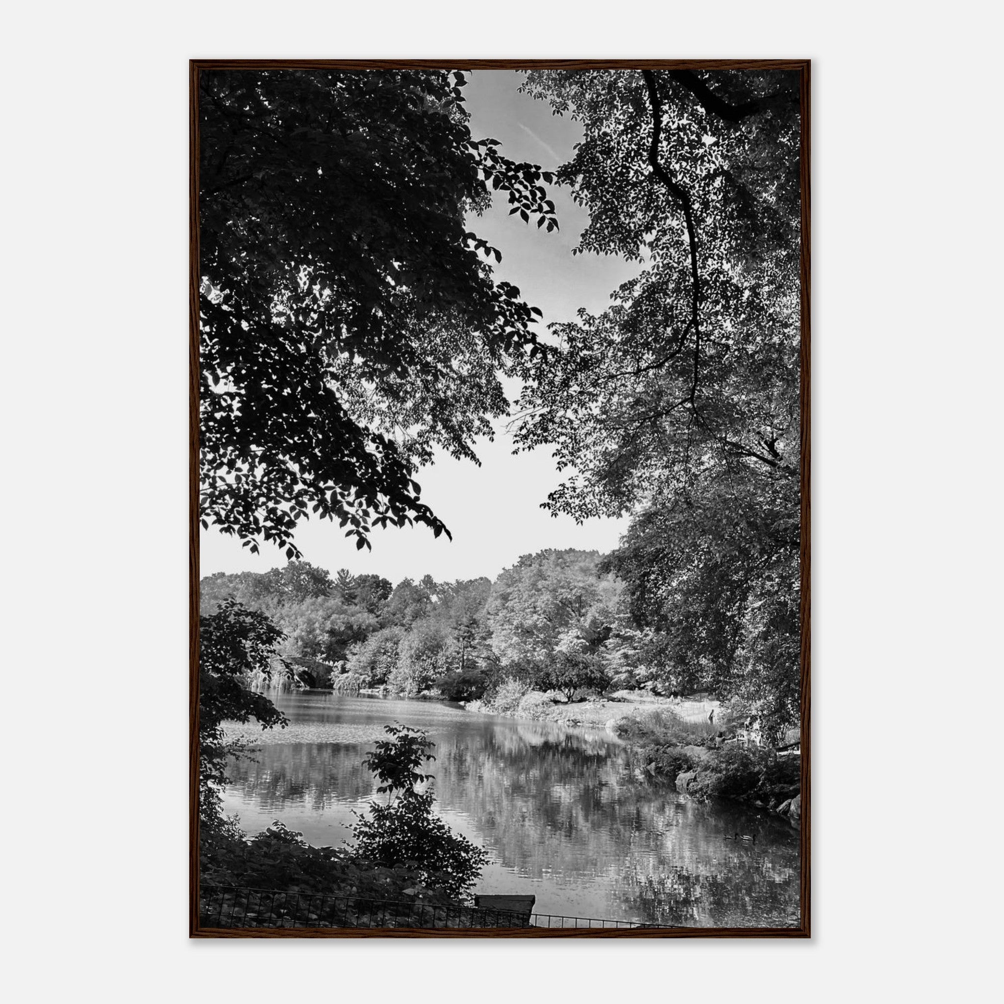 Black and white framed print of a summer lake in Upstate NY, part of the Studio Edition Travel Collection by My Store.
