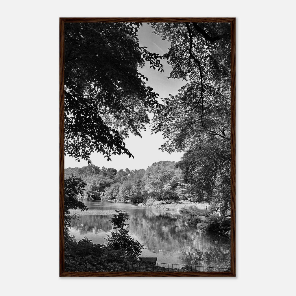 Black and white framed print of Upstate NY summer lake scene from My Store's travel collection, 15x20 cm print in a white frame.