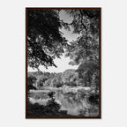Black and white framed print of Upstate NY summer lake scene from My Store's travel collection, 15x20 cm print in a white frame.