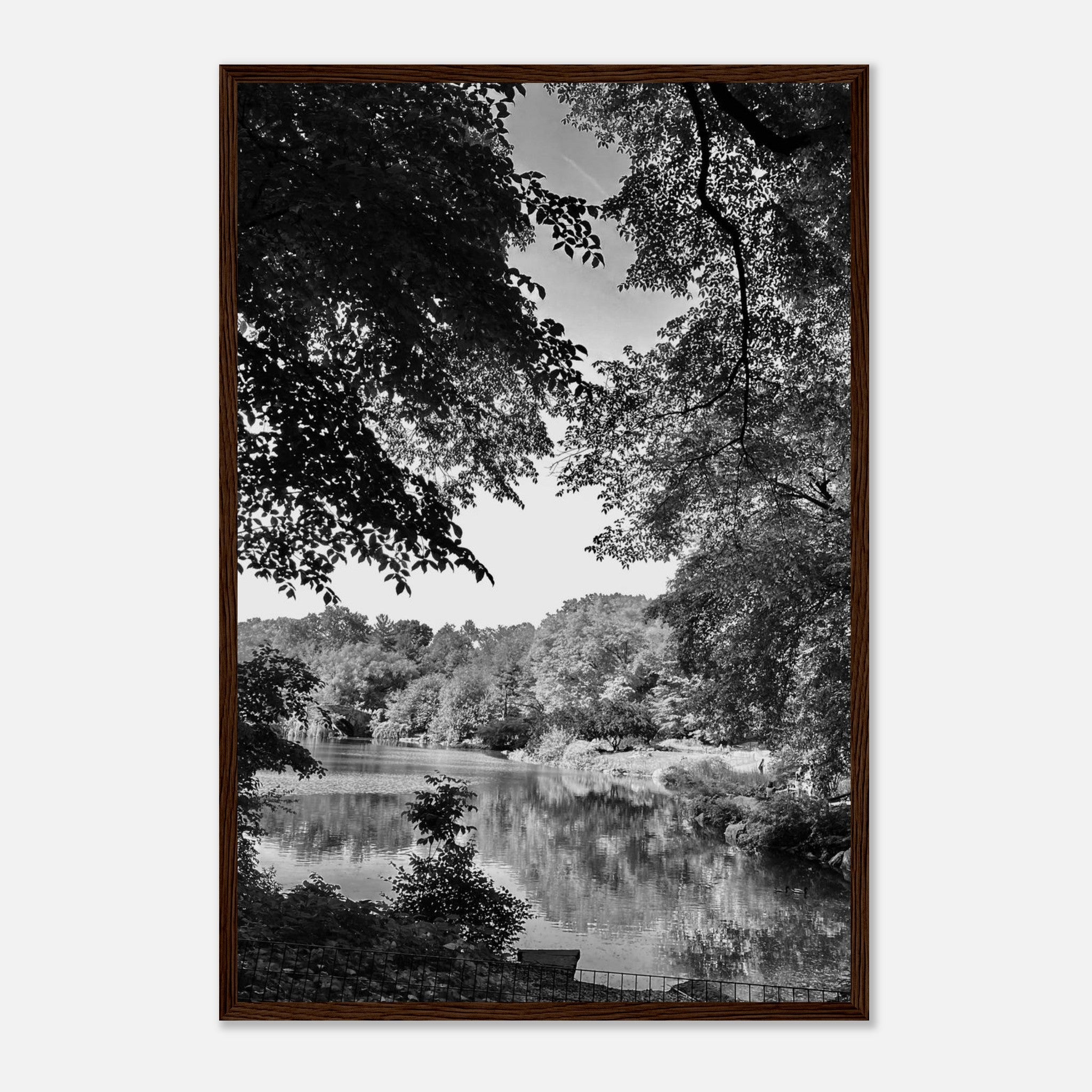 Black and white framed print of Upstate NY summer lake scene, part of the Studio Edition Travel Collection by My Store.