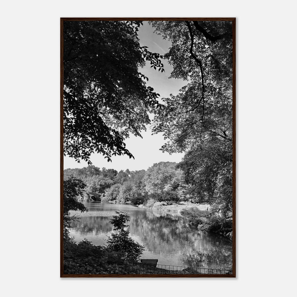 Black and white framed print of a summer lake in Upstate NY from the Travel Collection, Studio Edition, perfect for home decor.