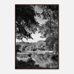 Black and white framed print of a summer lake in Upstate NY from the Travel Collection, Studio Edition, perfect for home decor.
