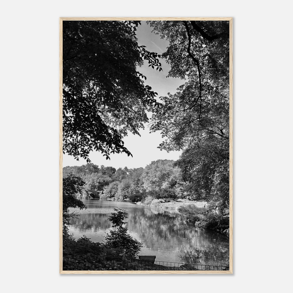 Black and white framed print of a summer lake scene in Upstate NY from the Studio Edition Travel Collection.
