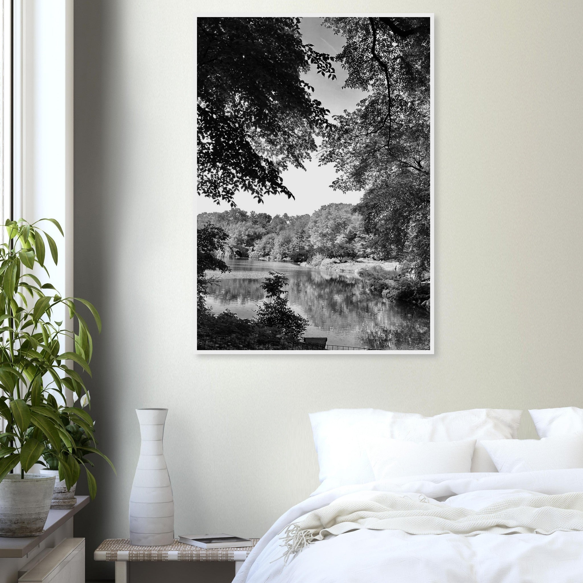 Black and white framed poster of an Upstate NY summer lake scene from the My Store Travel Collection, Studio Edition.