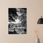 Black and white framed print of Upstate NY summer lake scene from My Store's travel collection, Studio Edition, perfect for home decor.