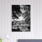 Black and white framed poster of Upstate NY summer lake scene from the Travel Collection studio edition.