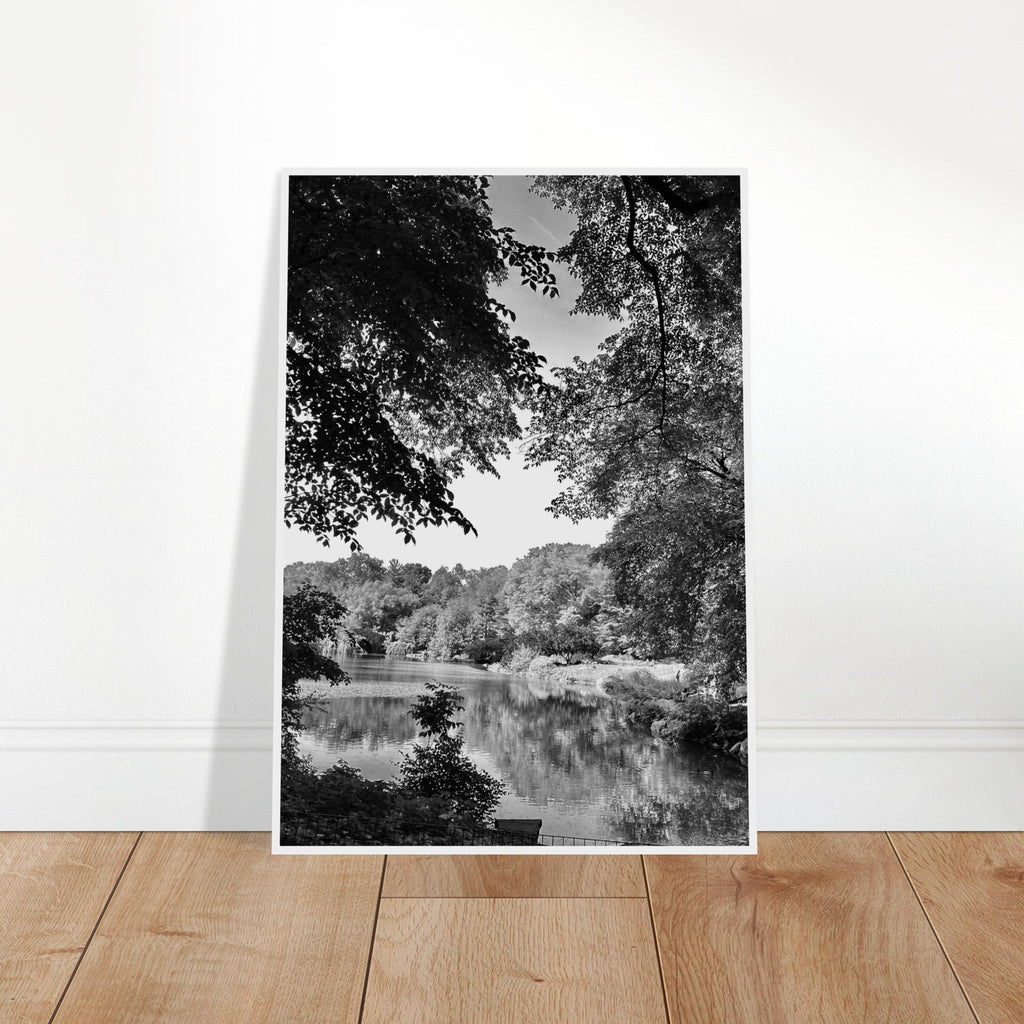 Black and white framed print of an Upstate NY summer lake scene from the Studio Edition travel collection.