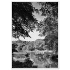 Black and white framed print of a summer lake in Upstate NY, part of the Travel Collection Studio Edition.